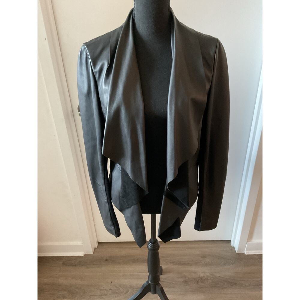 Kenneth Cole New York Women’s Black Genuine Leather Drape Collar Jacket SZ L - Picture 2 of 6